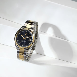 Maserati Tradizione Two-Tone – Black Dial & Fluted Bezel - Naggat Silver