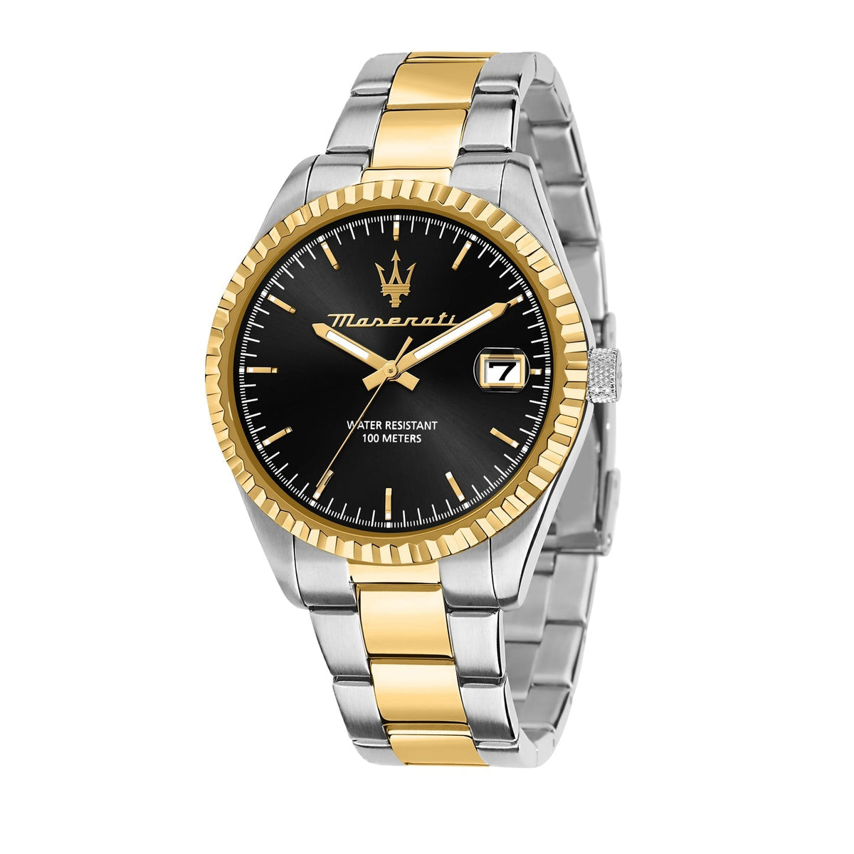 Maserati Tradizione Two-Tone – Black Dial & Fluted Bezel - Naggat Silver