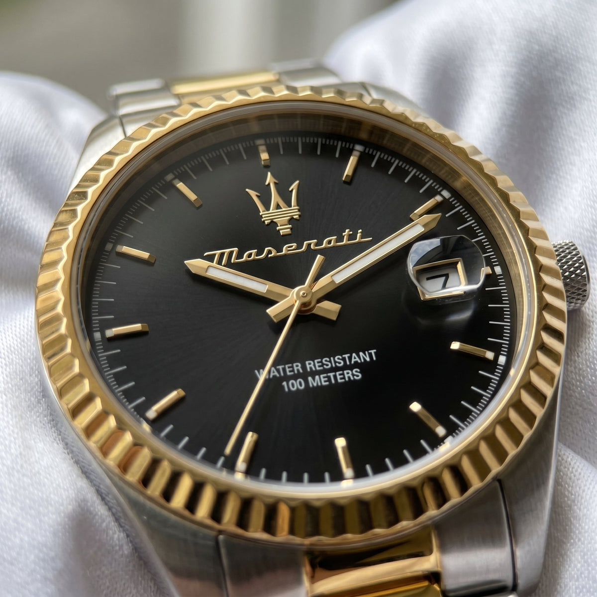 Maserati Tradizione Two-Tone – Black Dial & Fluted Bezel - Naggat Silver