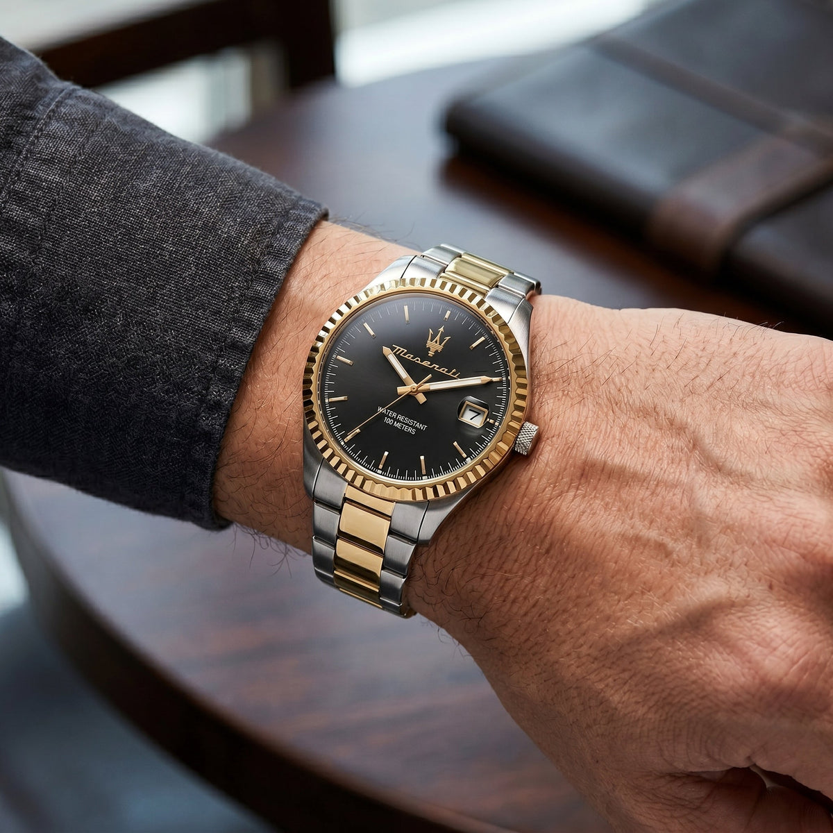 Maserati Tradizione Two-Tone – Black Dial & Fluted Bezel - Naggat Silver