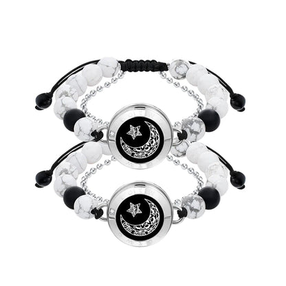 Moon&Star Touch Bracelets with Matching Beads (13 Types of Natural Beads+Black) - Naggat Silver