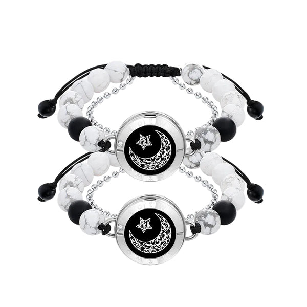 Moon&Star Touch Bracelets with Matching Beads (13 Types of Natural Beads+Black) - Naggat Silver
