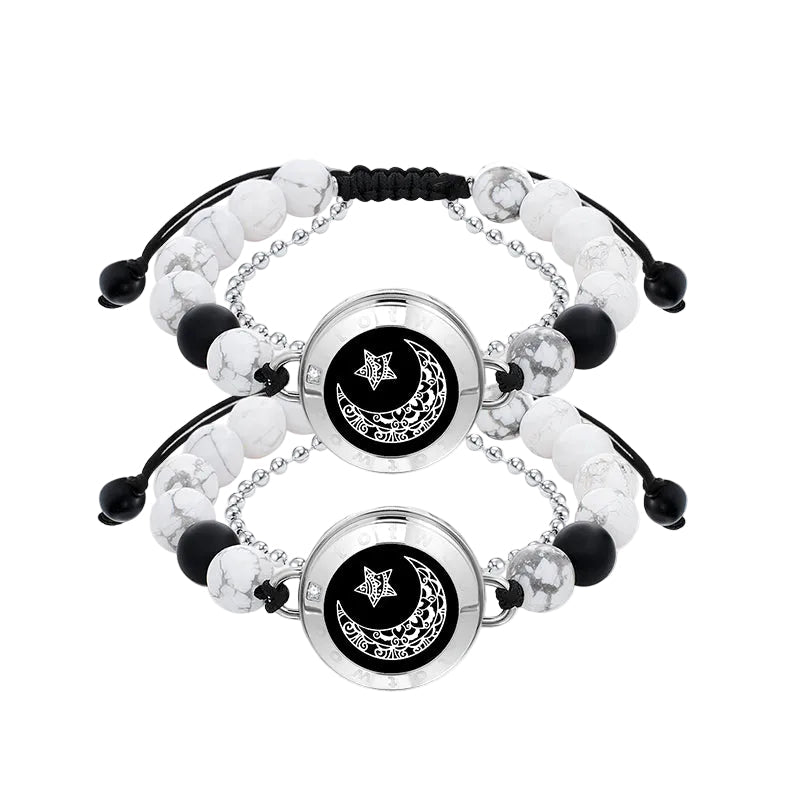 Moon&Star Touch Bracelets with Matching Beads (13 Types of Natural Beads+Black) - Naggat Silver