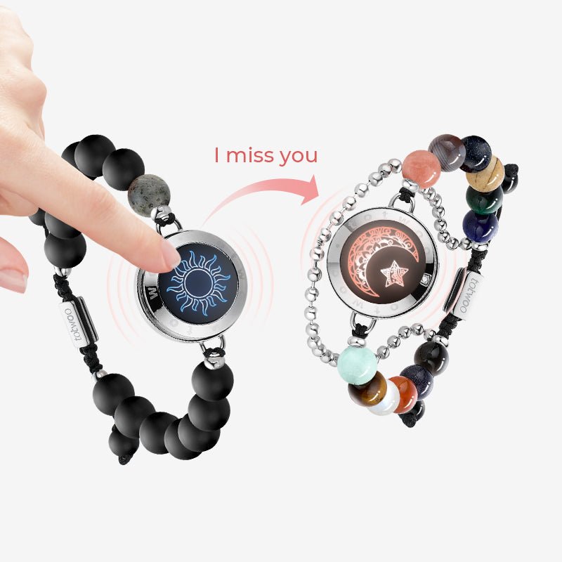 Moon&Star Touch Bracelets with Matching Beads (13 Types of Natural Beads+Black) - Naggat Silver