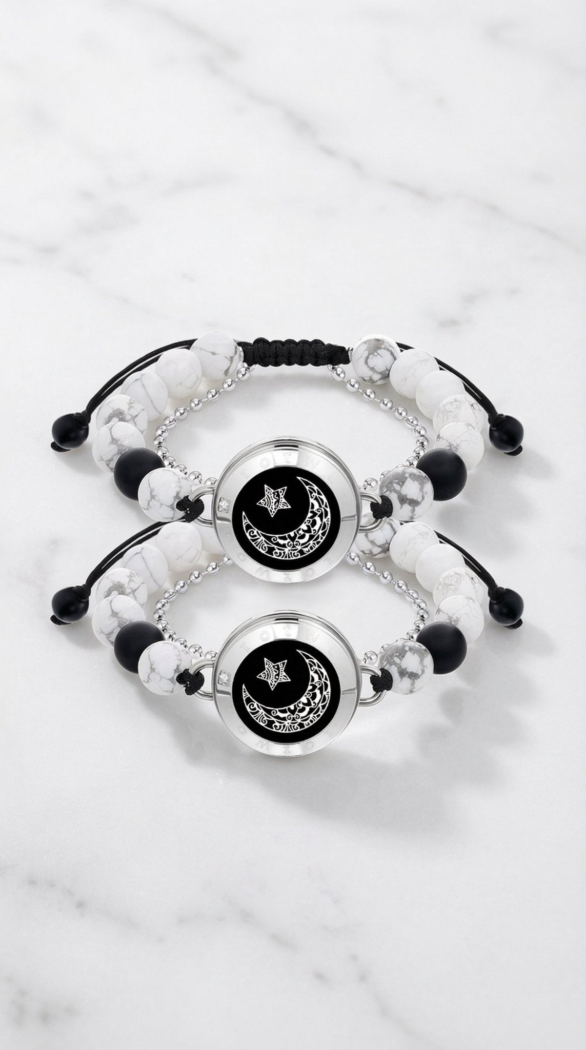 Moon&Star Touch Bracelets with Matching Beads (13 Types of Natural Beads+Black) - Naggat Silver