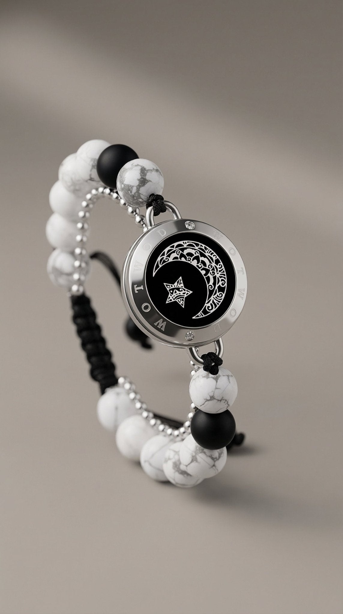 Moon&Star Touch Bracelets with Matching Beads (13 Types of Natural Beads+Black) - Naggat Silver