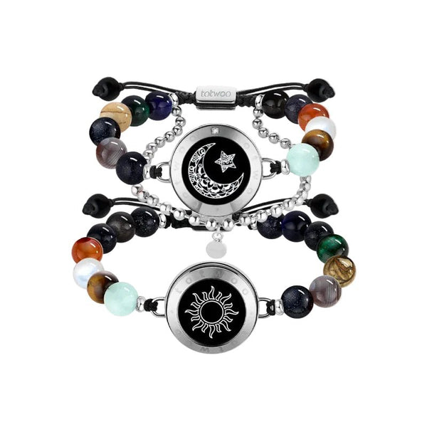 Moon&Star Touch Bracelets with Matching Beads (13 Types of Natural Beads+Black) - Naggat Silver