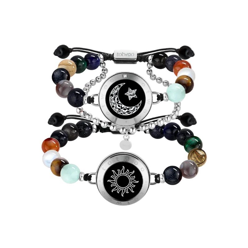 Moon&Star Touch Bracelets with Matching Beads (13 Types of Natural Beads+Black) - Naggat Silver