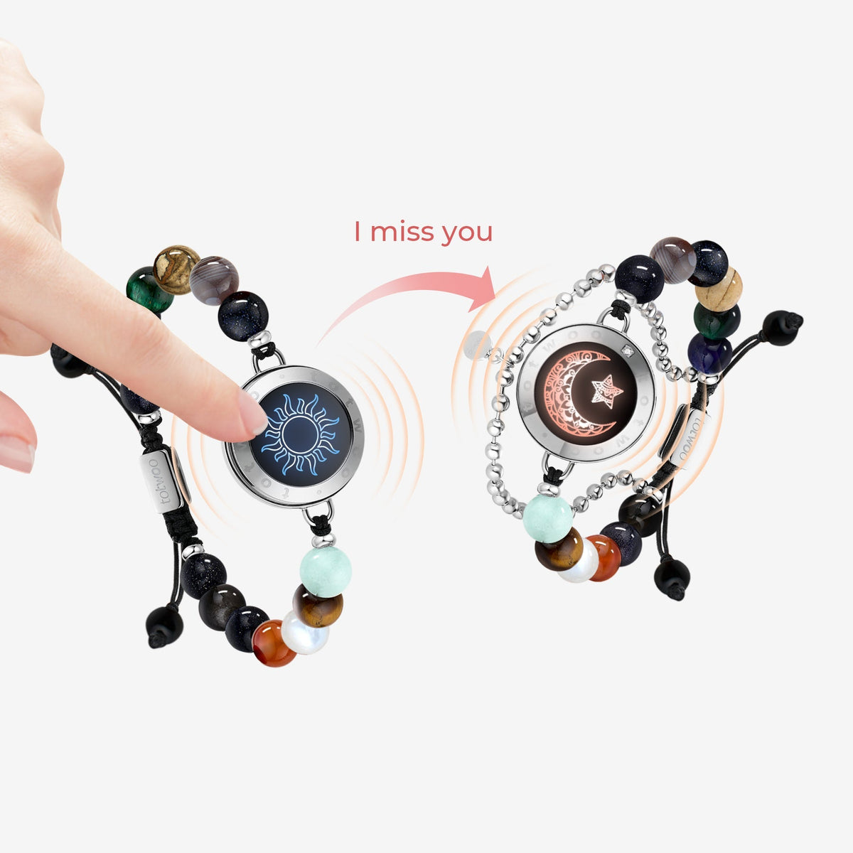 Moon&Star Touch Bracelets with Matching Beads (13 Types of Natural Beads+Black) - Naggat Silver