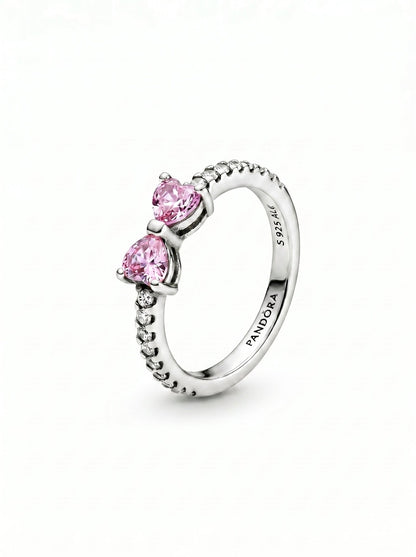 Pandora Pink Bow Sparkling Ring For Her (WHITE) - Naggat Silver