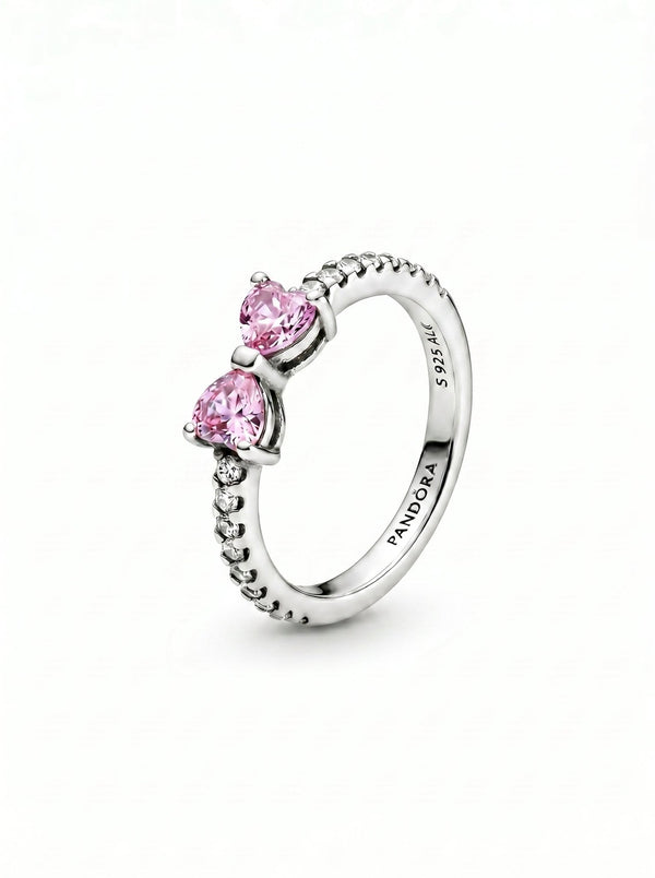 Pandora Pink Bow Sparkling Ring For Her (WHITE) - Naggat Silver