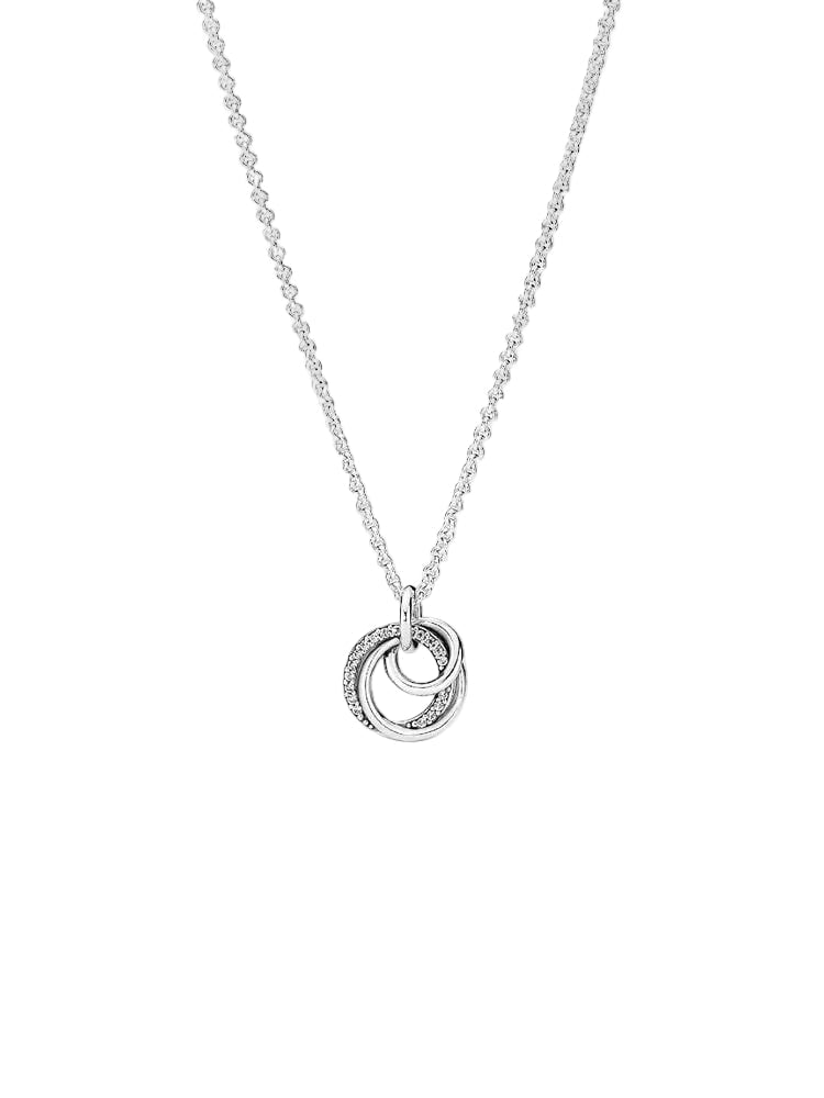 Pandora S925 Double Sparkling Circles Necklace - Naggat Silver