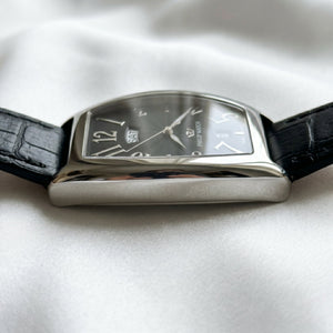 Philip Watch Automatic Day-Date Black Dial Leather Strap Watch - Naggat Silver