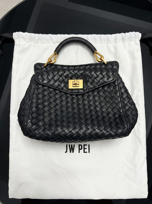 JW PEI Lucia Classic Top Handle Woven Bag silver shopper bags in black, image 3