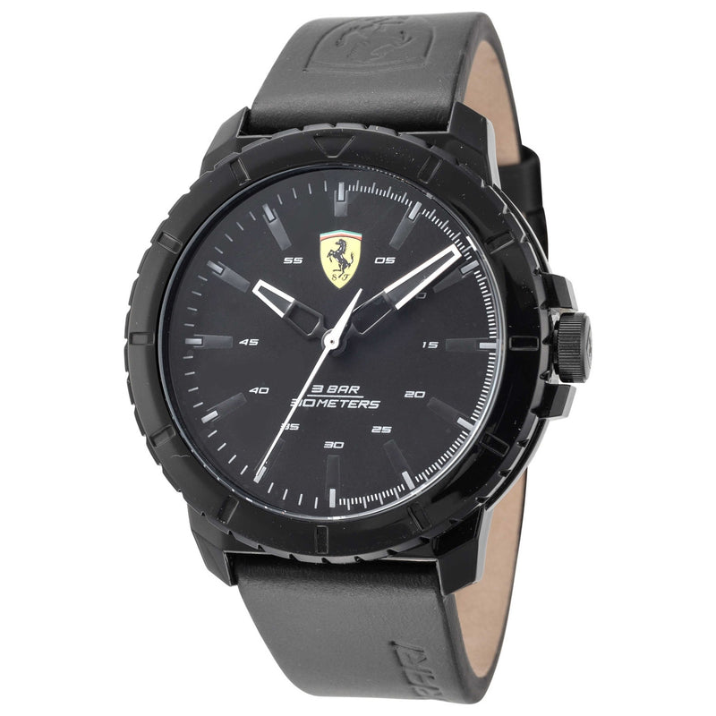 Scuderia Ferrari All-Black Racing Watch – Silicone/Leather Hybrid Strap - Naggat Silver