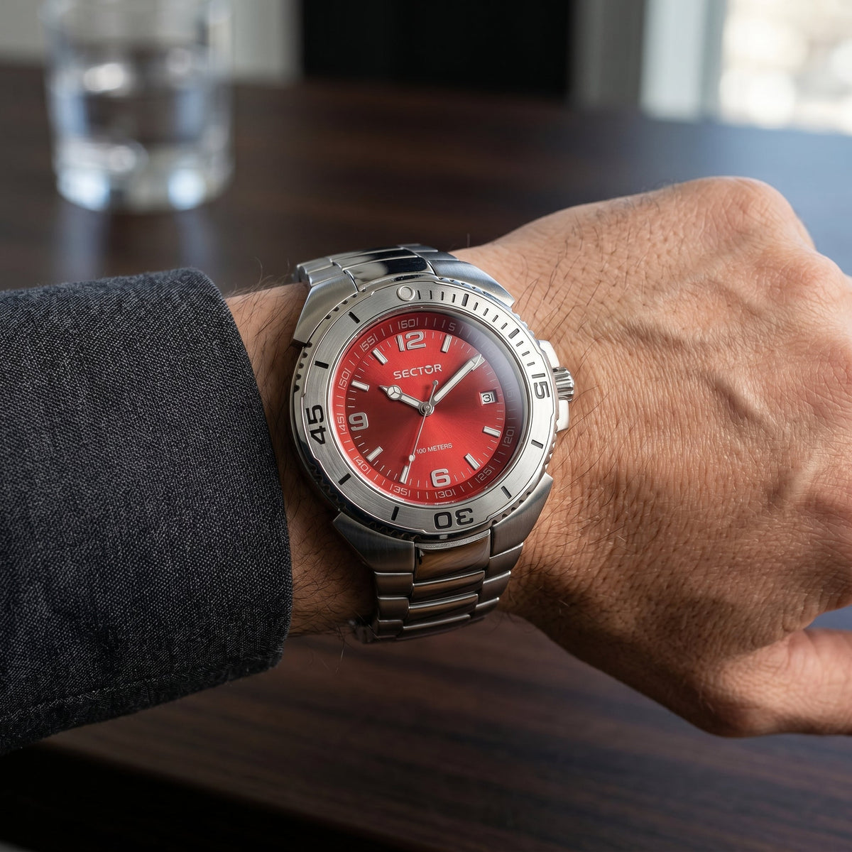 Sector 240 Sport Watch – Red Dial & Stainless Steel Bracelet - Naggat Silver