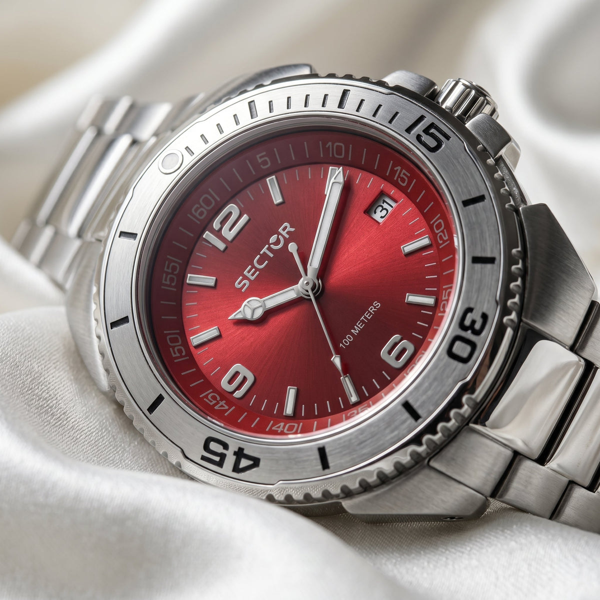 Sector 240 Sport Watch – Red Dial & Stainless Steel Bracelet - Naggat Silver