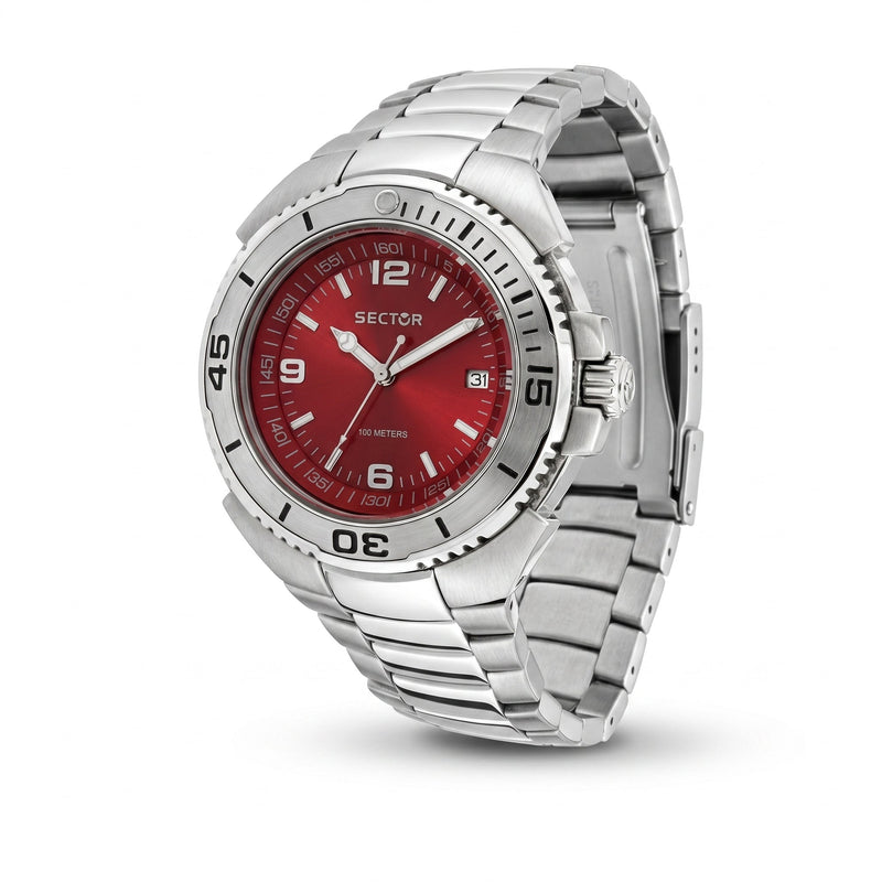 Sector 240 Sport Watch – Red Dial & Stainless Steel Bracelet - Naggat Silver