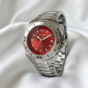 Sector 240 Sport Watch – Red Dial & Stainless Steel Bracelet - Naggat Silver