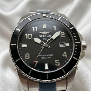 Sector 450 Diver Watch – Black Dial & Stainless Steel Bracelet - Naggat Silver