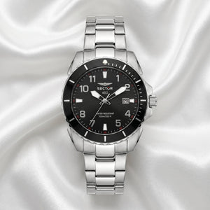 Sector 450 Diver Watch – Black Dial & Stainless Steel Bracelet - Naggat Silver