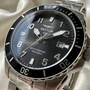 Sector 450 Diver Watch – Black Dial & Stainless Steel Bracelet - Naggat Silver