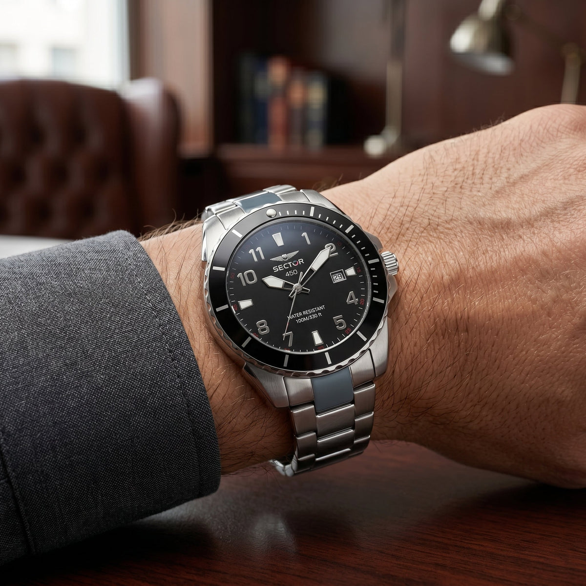 Sector 450 Diver Watch – Black Dial & Stainless Steel Bracelet - Naggat Silver