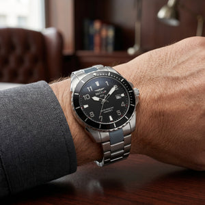 Sector 450 Diver Watch – Black Dial & Stainless Steel Bracelet - Naggat Silver