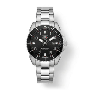 Sector 450 Diver Watch – Black Dial & Stainless Steel Bracelet - Naggat Silver