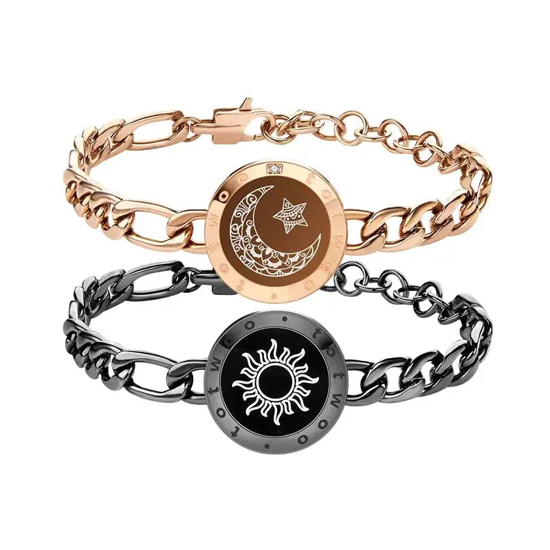 Totwoo Love Sun & Moon Snake Chain Touch Bracelets (Black+Gold) - Naggat Silver
