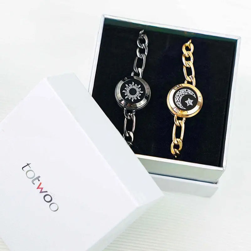 Totwoo Love Sun & Moon Snake Chain Touch Bracelets (Black+Gold) - Naggat Silver