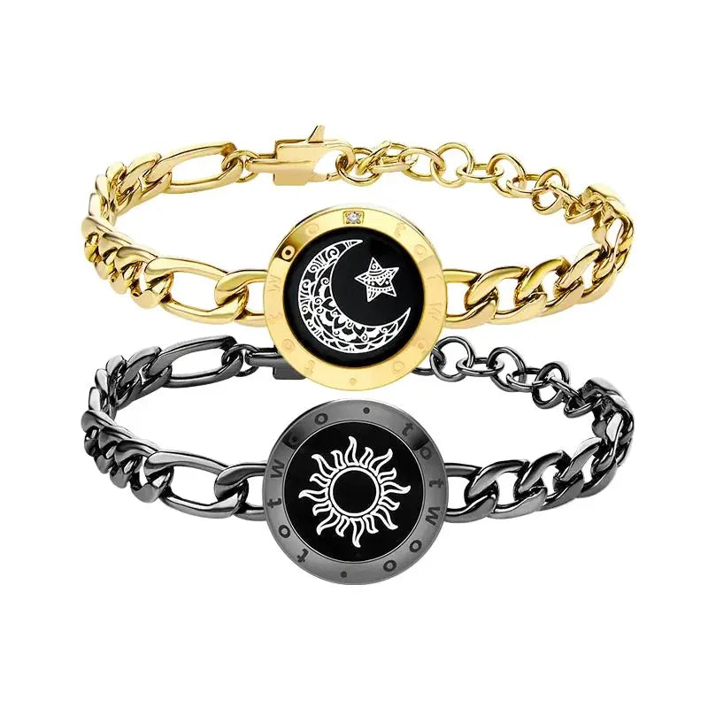 Totwoo Love Sun & Moon Snake Chain Touch Bracelets (Black+Gold) - Naggat Silver