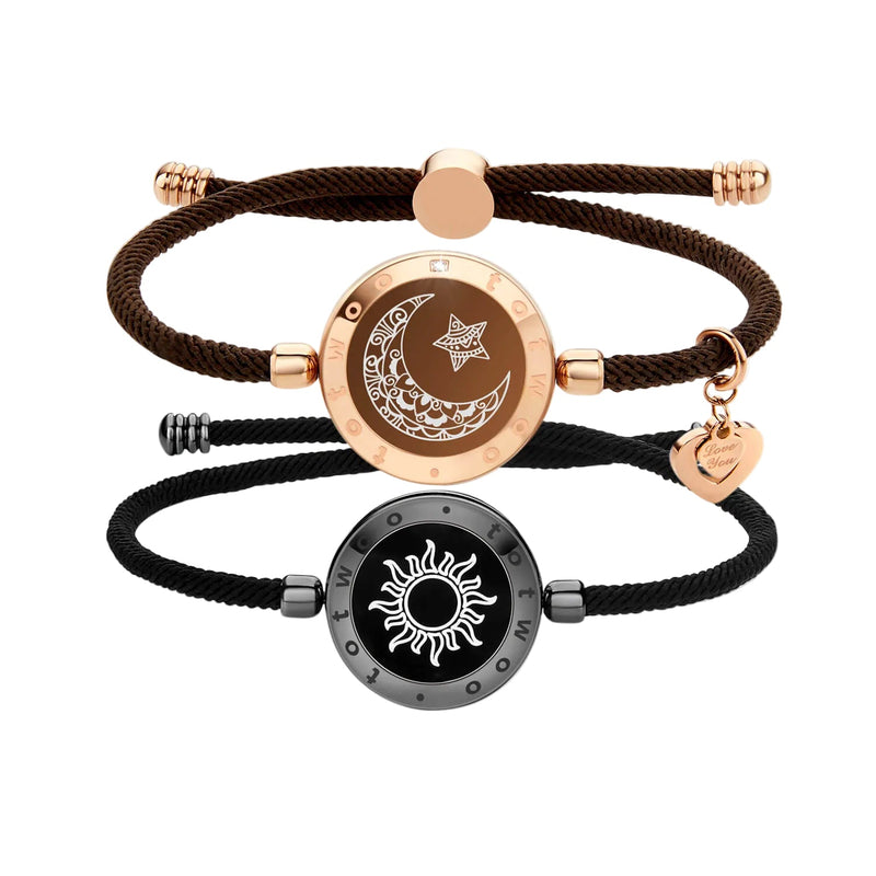 Totwoo Love Sun & Moon Touch Bracelets (Black+Brown) - Naggat Silver
