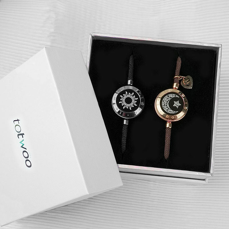 Totwoo Love Sun & Moon Touch Bracelets (Black+Brown) - Naggat Silver