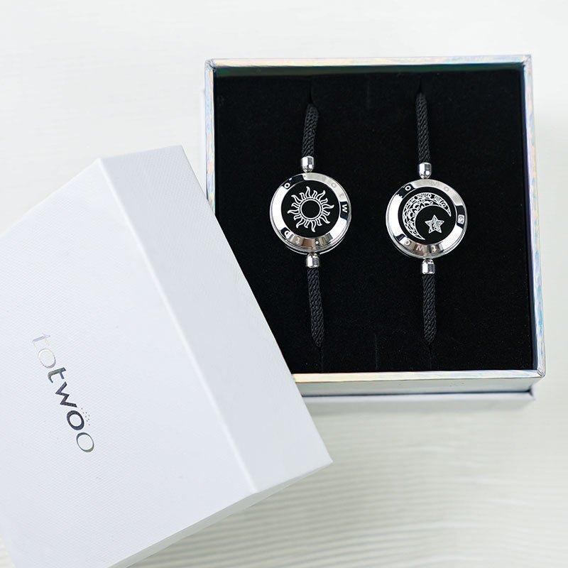 Totwoo Love Sun & Moon Touch Bracelets (Black+Brown) - Naggat Silver